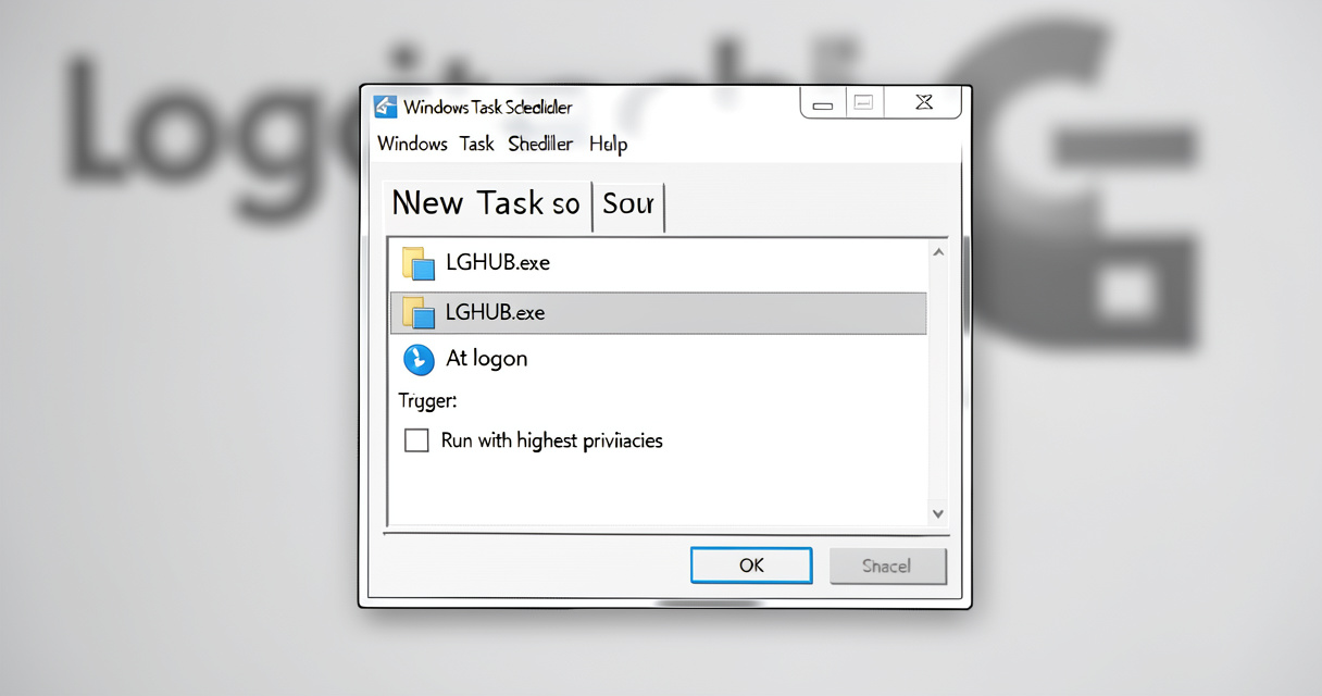 Windows Task Scheduler configuration for Logitech G Hub to run at user login