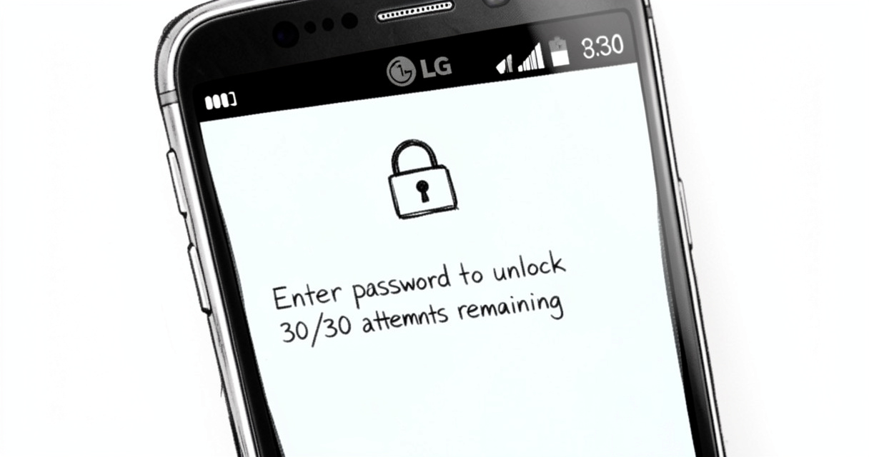LG Secure Startup lock screen with 30 attempts remaining error on an LG smartphone