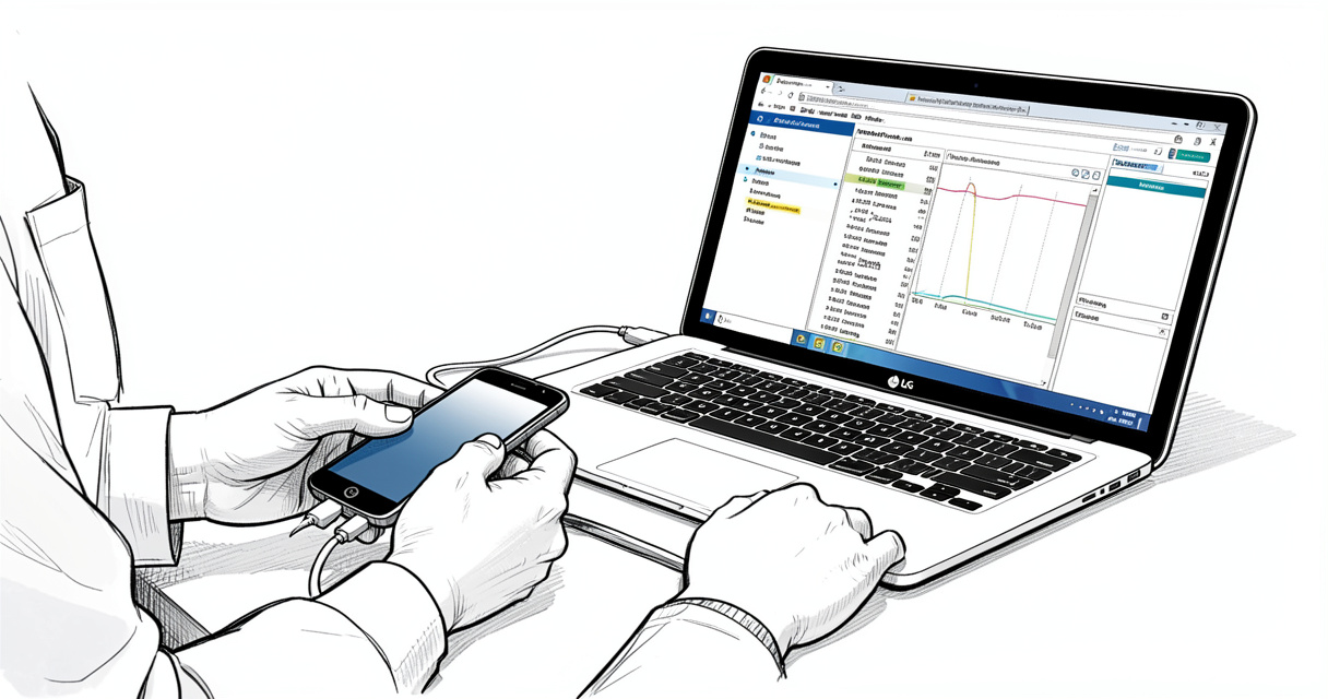 Professional data recovery service technician extracting data from a locked LG phone with encryption