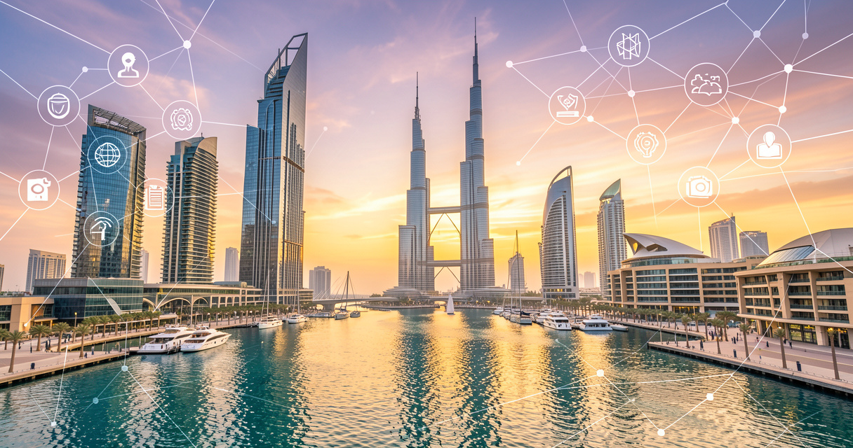Dubai startup ecosystem - skyline of Dubai Marina with financial district towers