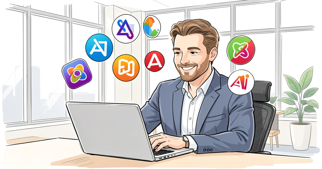 Developer using free LLM API on laptop in bright office