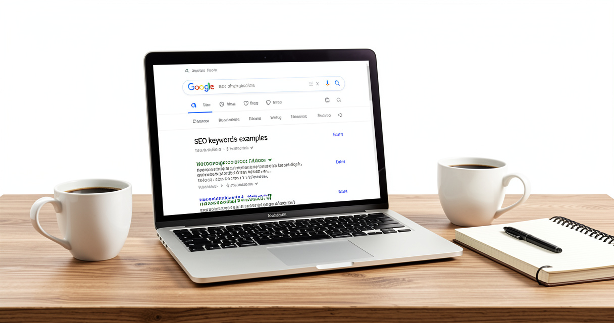 SEO keywords examples displayed on laptop screen during keyword research process