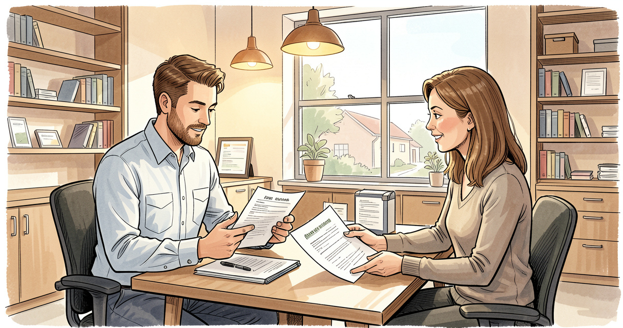 Startup owner discusses SBA microloan terms with lender in a community office