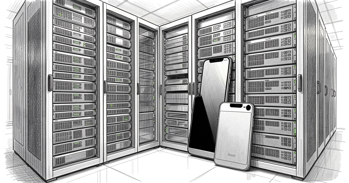 Small language model device compared to large server infrastructure for AI inference