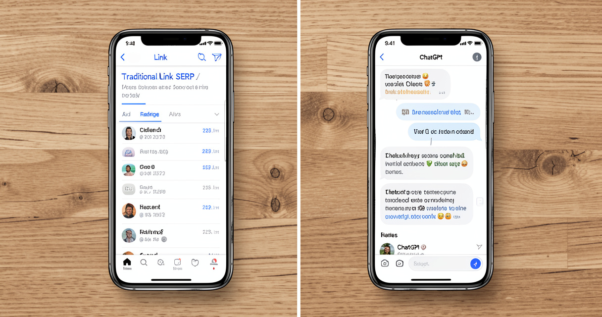 Comparison of traditional search results and ChatGPT brand mention tracking on mobile devices