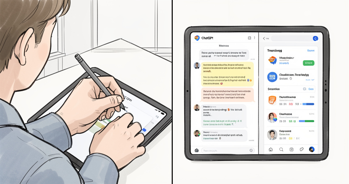 Person tracking brand mentions in ChatGPT on a tablet with analytics