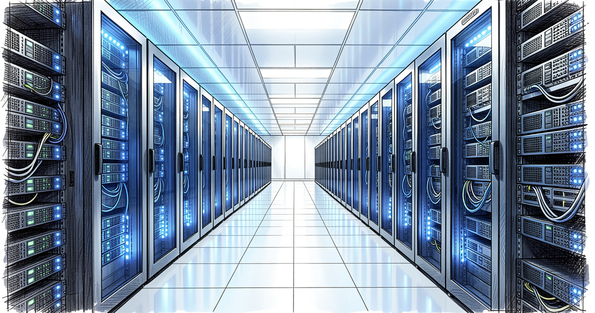 Data center corridor representing technical SEO for enterprise websites
