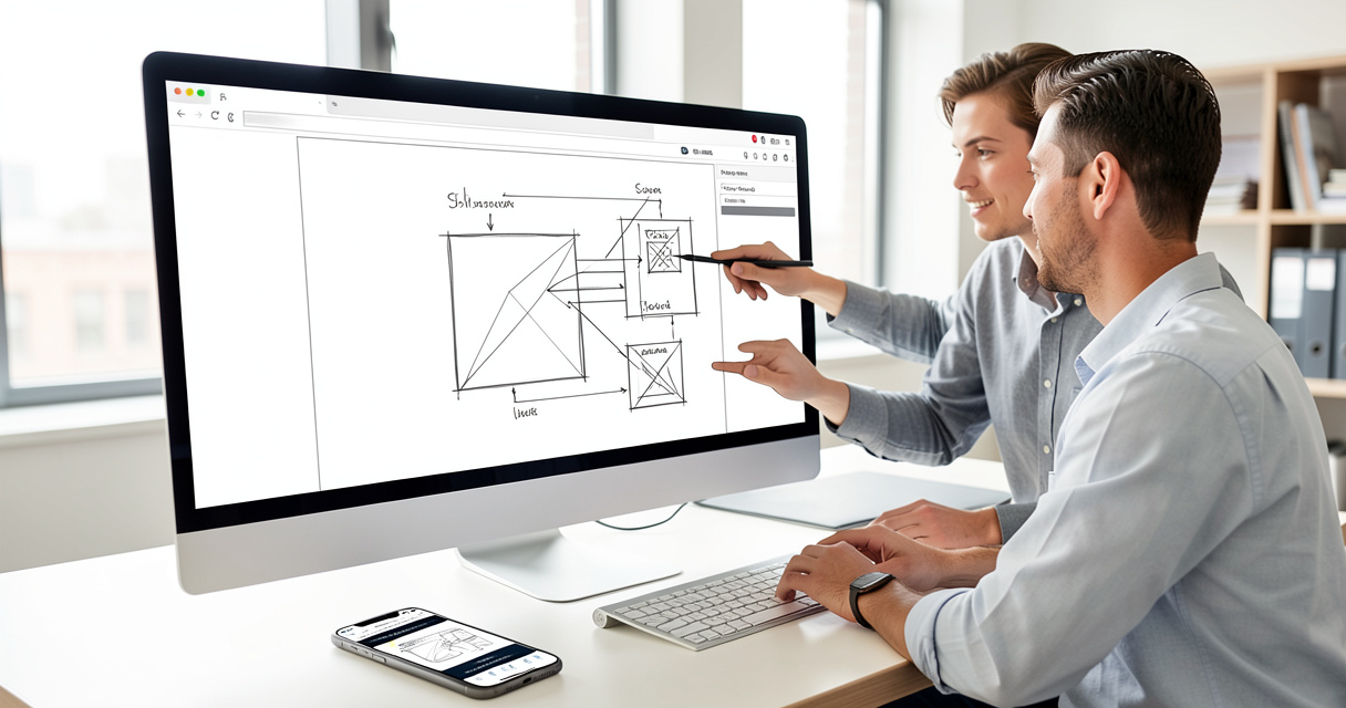 SEO web design review of a mobile first website layout on screen