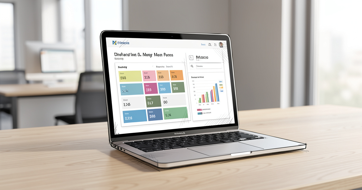 White label SEO reporting tool dashboard on a laptop in an agency office
