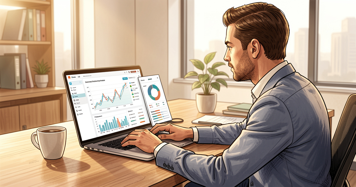 Business analyst reviewing AI automation agency ROI dashboard